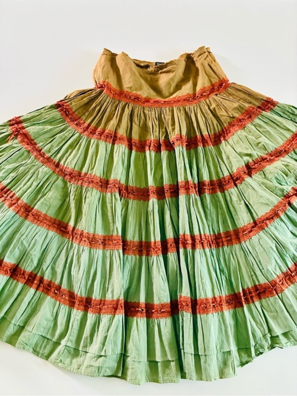 VTG MAGIC L EARTHY BROWN GREEN OMBRÉ TIERED FULL MAXI SKIRT COWGIRL BALL GOWN